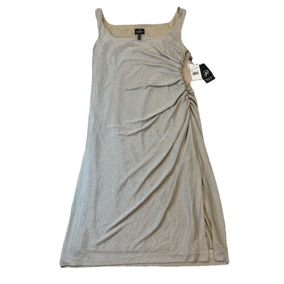 Adrianna Papell Metallic Midi Dress Size 14 NWT $169 Champagne Formal Cocktail - Picture 13 of 13